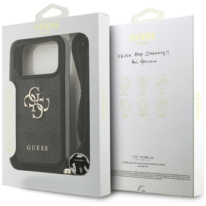 Hülle für Apple iPhone 17 Pro, Guess, Crossbody Cord 4G Big Log, Schwarz
