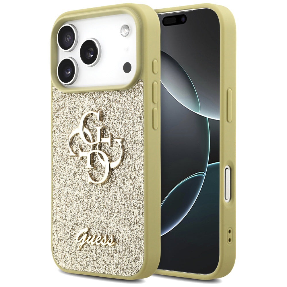 Hülle für Apple iPhone 17 Pro, Guess, Fixed Glitter Big 4G, Gold