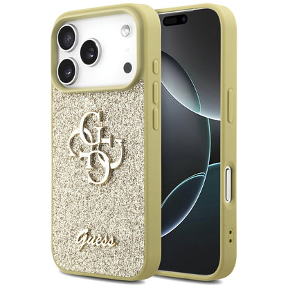 Hülle für Apple iPhone 17 Pro, Guess, Fixed Glitter Big 4G, Gold
