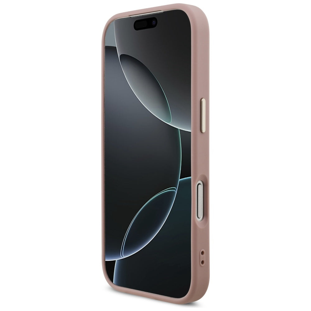 Hülle für Apple iPhone 17 Pro, Guess, Fixed Glitter Big 4G Metal Frame, Rosa