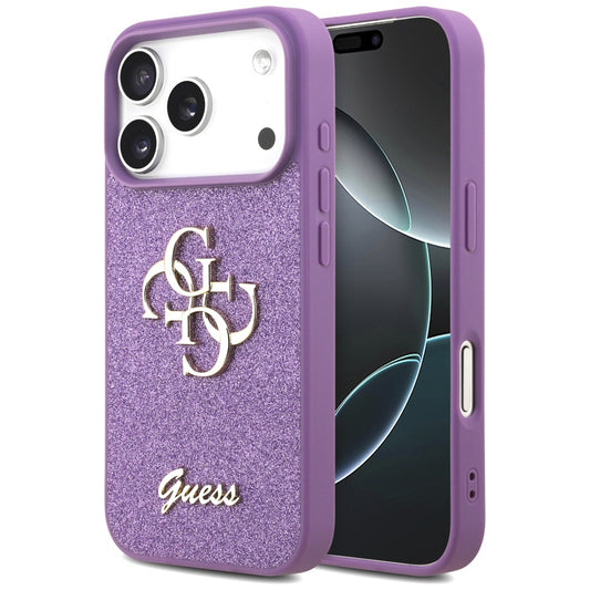 Hülle für Apple iPhone 17 Pro, Guess, Fixed Glitter Big 4G, Lila