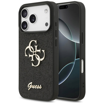 Hülle für Apple iPhone 17 Pro, Guess, Fixed Glitter Big 4G, Schwarz