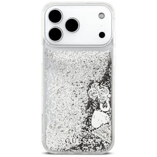 Hülle für Apple iPhone 17 Pro, Guess, Liquid Glitter Charms, Silbern