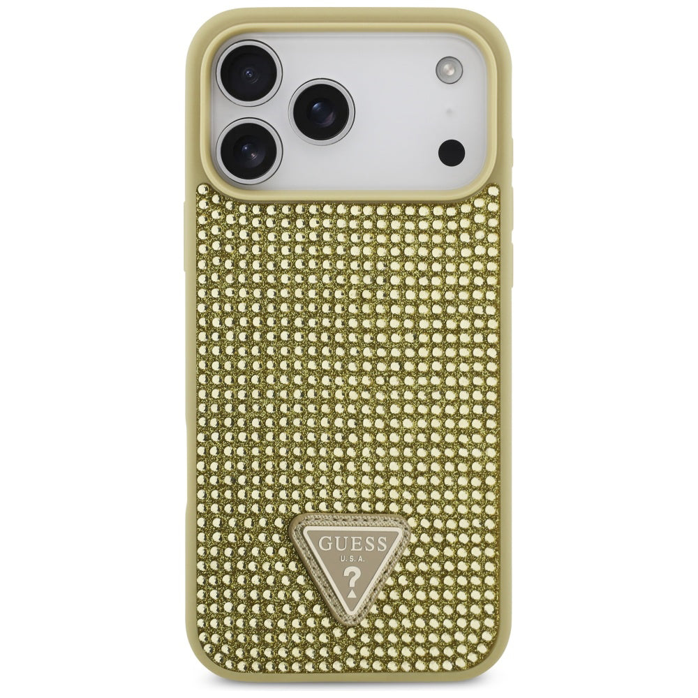 Hülle für Apple iPhone 17 Pro, Guess, Rhinestone Triangle Logo, Gold