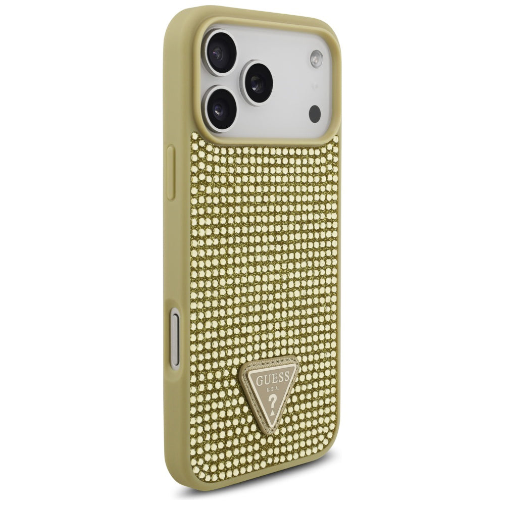 Hülle für Apple iPhone 17 Pro, Guess, Rhinestone Triangle Logo, Gold
