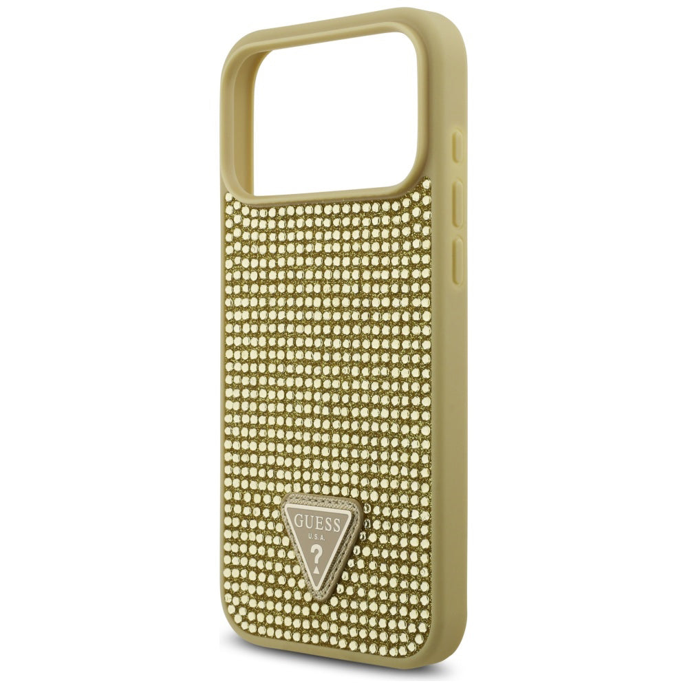 Hülle für Apple iPhone 17 Pro, Guess, Rhinestone Triangle Logo, Gold