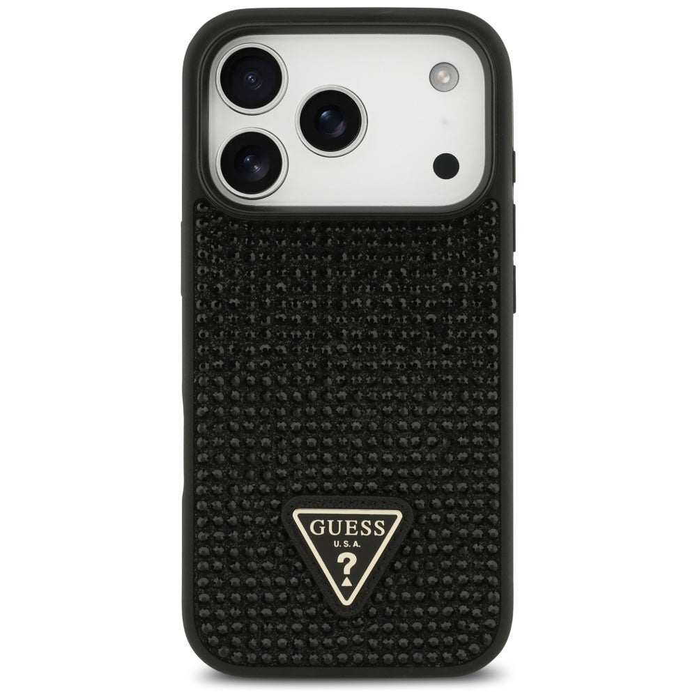 Hülle für Apple iPhone 17 Pro, Guess, Rhinestone Triangle Logo, Schwarz