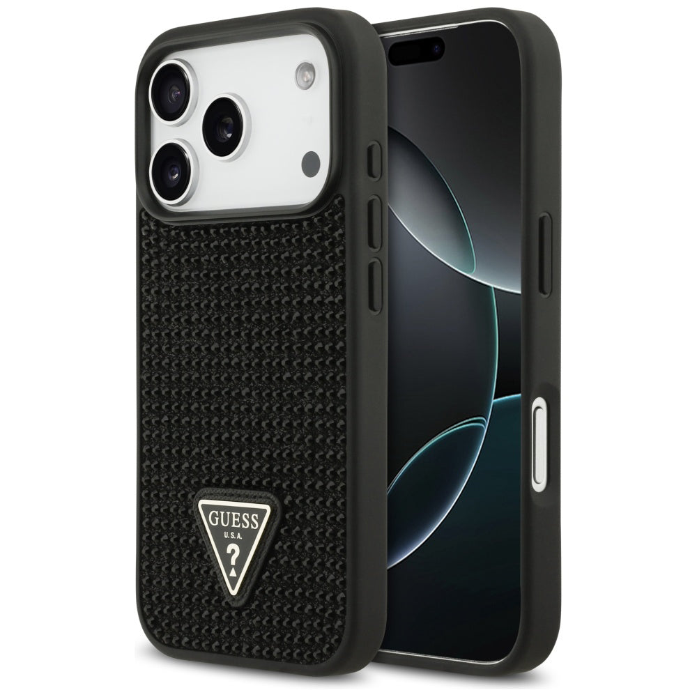 Hülle für Apple iPhone 17 Pro, Guess, Rhinestone Triangle Logo, Schwarz