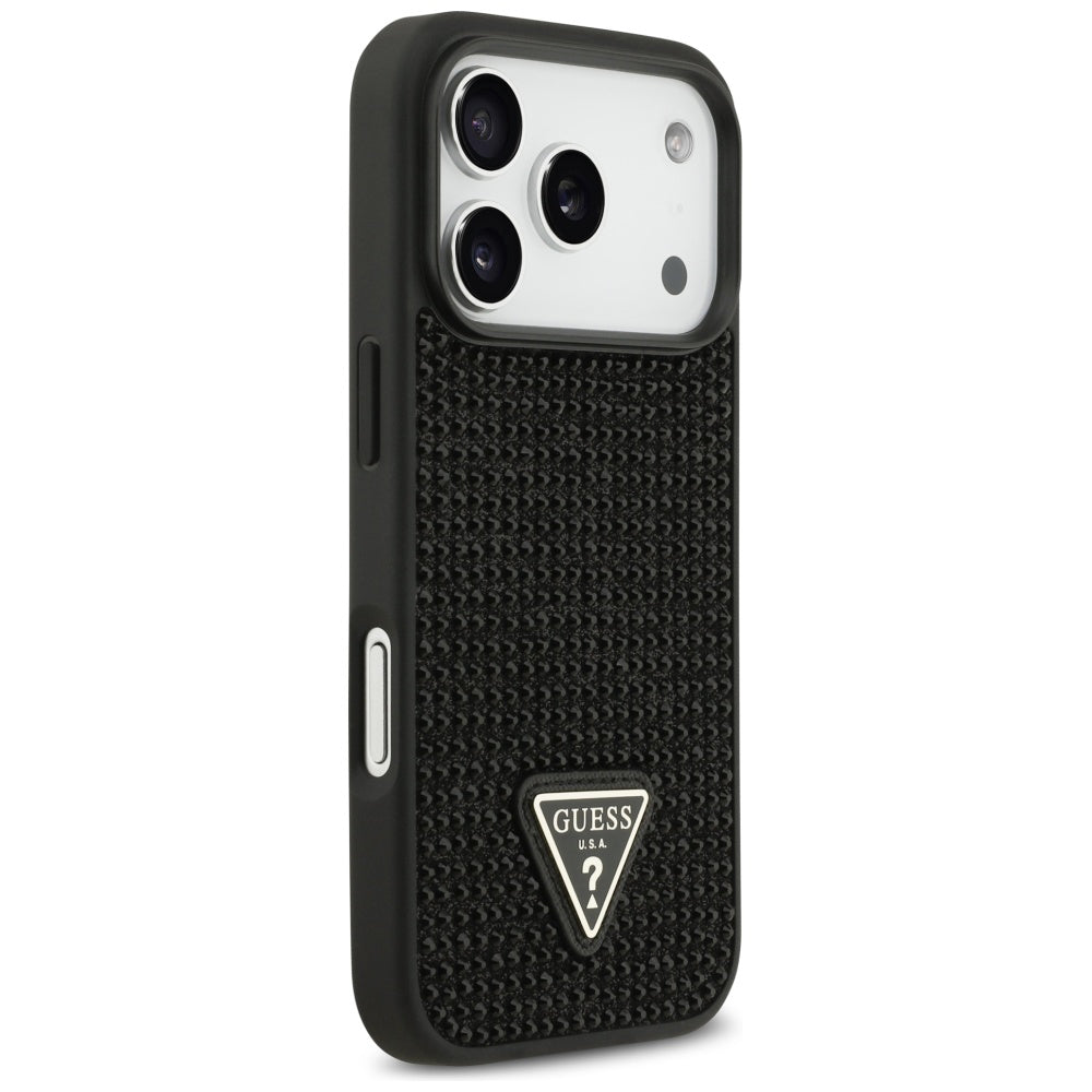 Hülle für Apple iPhone 17 Pro, Guess, Rhinestone Triangle Logo, Schwarz