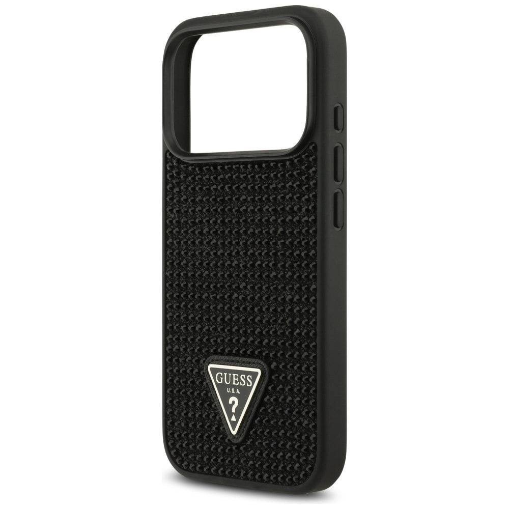Hülle für Apple iPhone 17 Pro, Guess, Rhinestone Triangle Logo, Schwarz