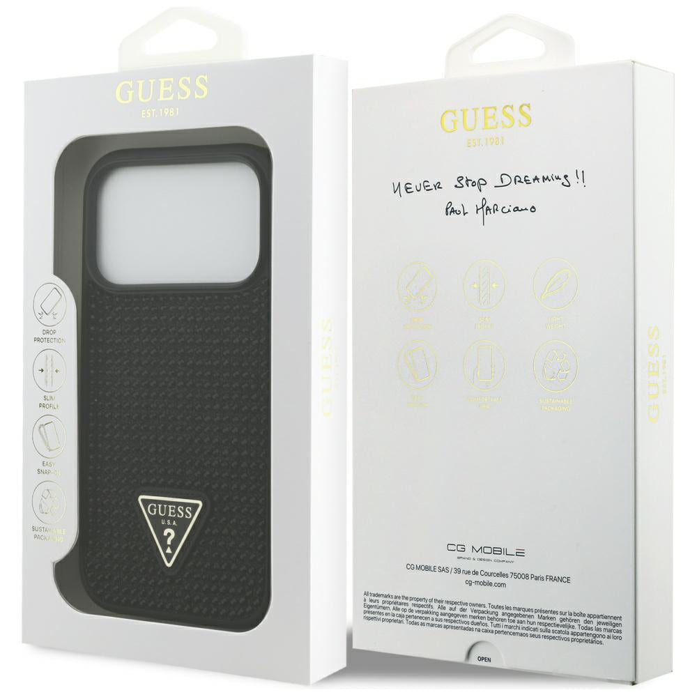 Hülle für Apple iPhone 17 Pro, Guess, Rhinestone Triangle Logo, Schwarz