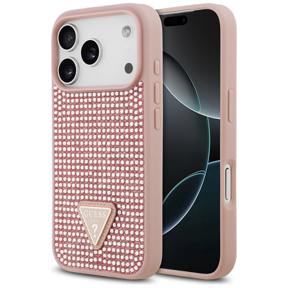 Hülle für Apple iPhone 17 Pro, Guess, Rhinestone Triangle Logo, Rosa