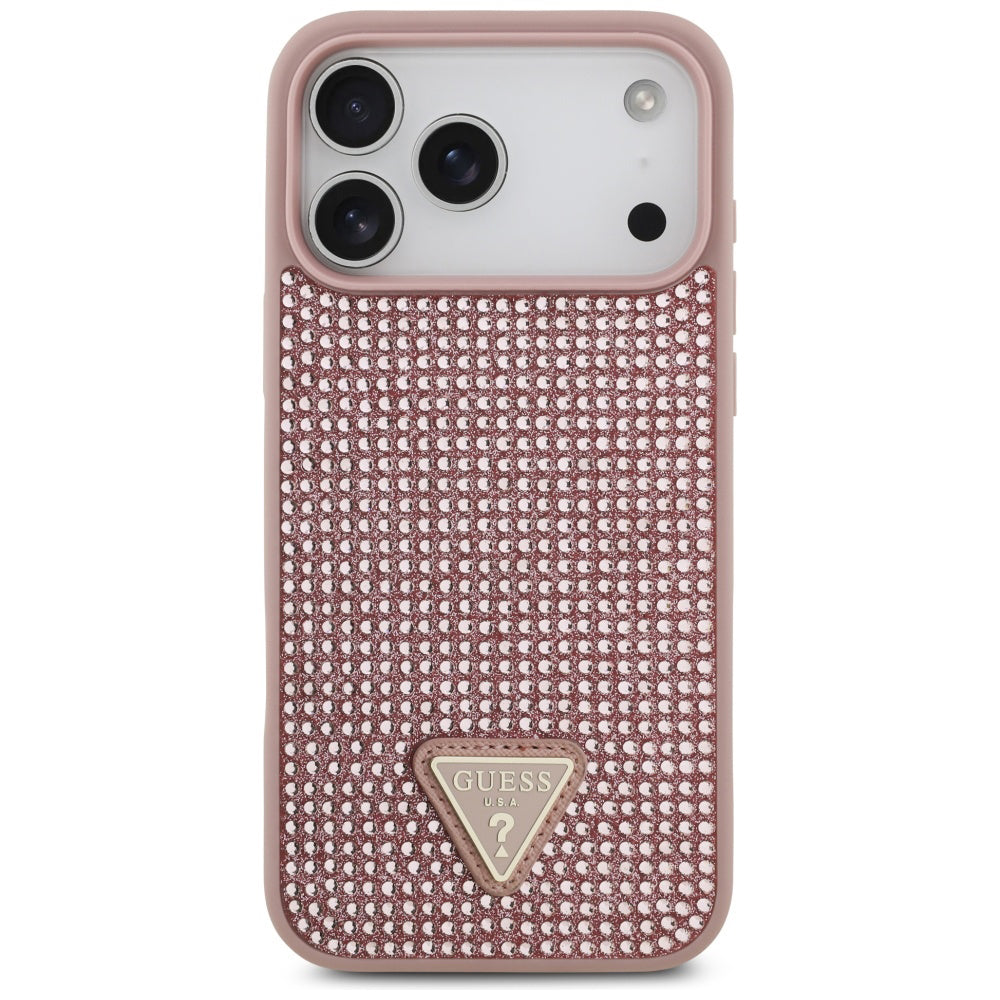 Hülle für Apple iPhone 17 Pro, Guess, Rhinestone Triangle Logo, Rosa