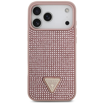 Hülle für Apple iPhone 17 Pro, Guess, Rhinestone Triangle Logo, Rosa