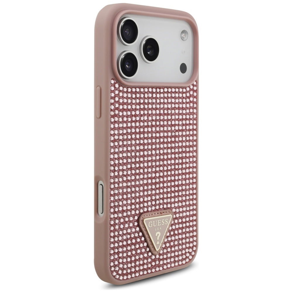 Hülle für Apple iPhone 17 Pro, Guess, Rhinestone Triangle Logo, Rosa