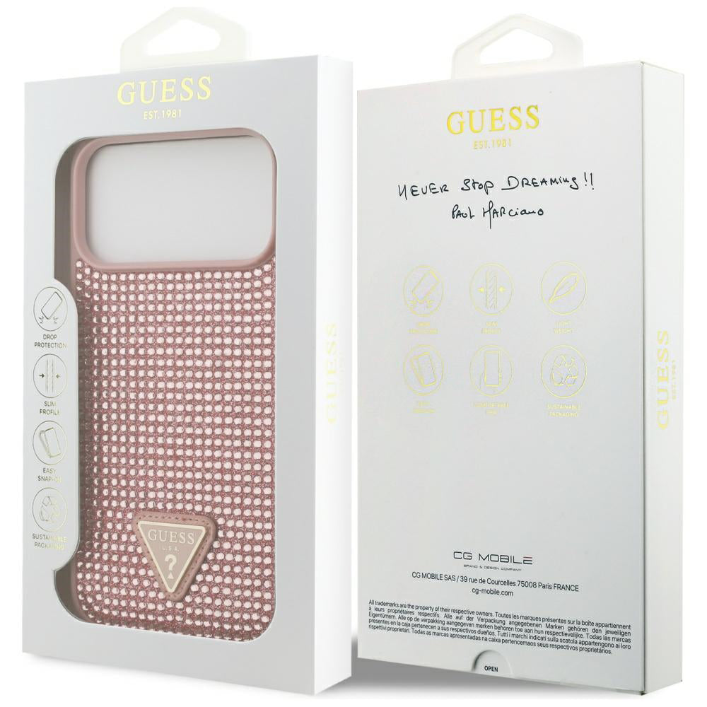 Hülle für Apple iPhone 17 Pro, Guess, Rhinestone Triangle Logo, Rosa