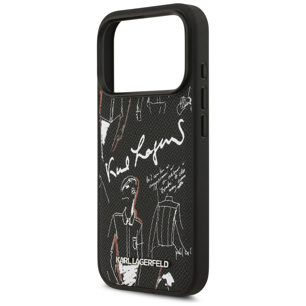 Case for Apple iPhone 17 Pro, Karl Lagerfeld, Grained Pattern Logo, Black