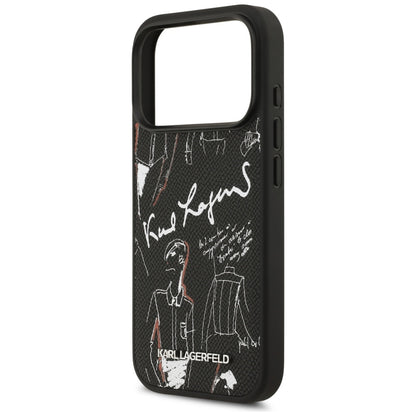 Case for Apple iPhone 17 Pro, Karl Lagerfeld, Grained Pattern Logo, Black