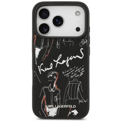 Case for Apple iPhone 17 Pro, Karl Lagerfeld, Grained Pattern Logo, Black