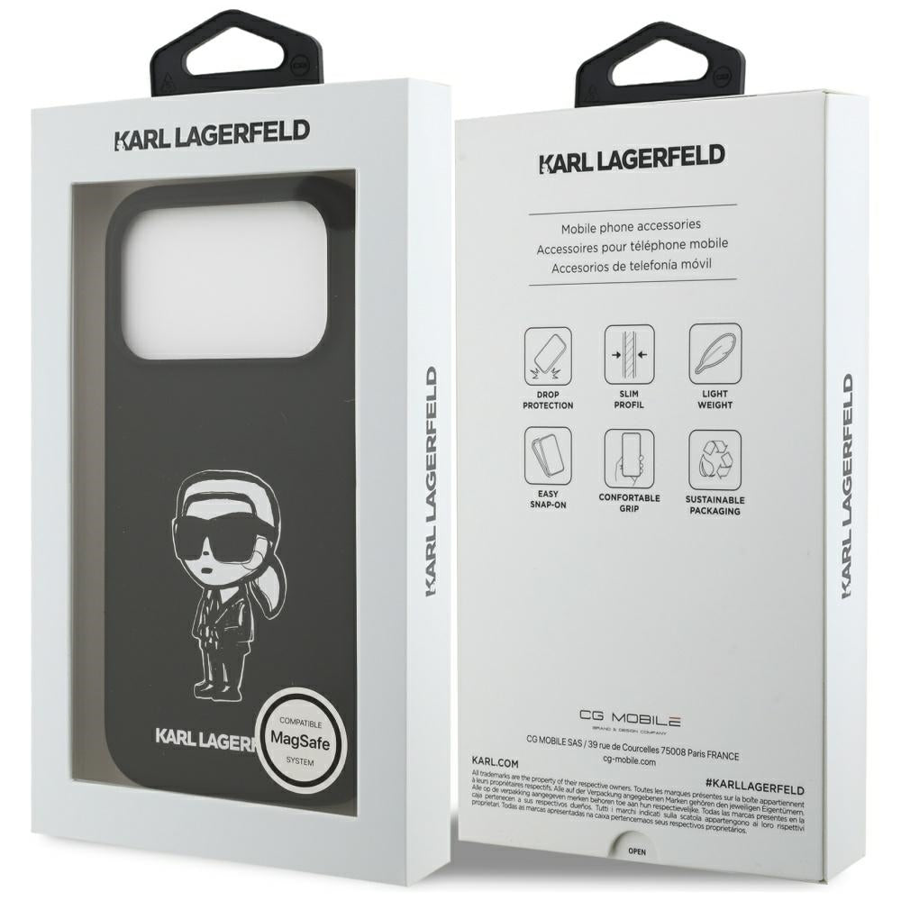 Hülle für Apple iPhone 17 Pro, Karl Lagerfeld, Sketch und Logo Karl, Schwarz
