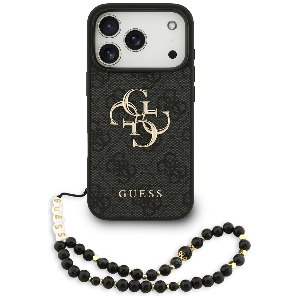 Hülle für Apple iPhone 17 Pro Max, Guess, 4G Classic Logo mit Trageriemen, Schwarz