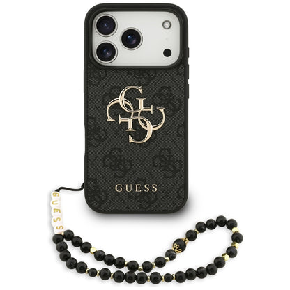 Hülle für Apple iPhone 17 Pro Max, Guess, 4G Classic Logo mit Trageriemen, Schwarz