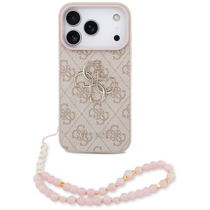 Hülle für Apple iPhone 17 Pro Max, Guess, 4G Classic Logo mit Trageriemen, Rosa