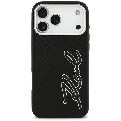 Hülle für Apple iPhone 17 Pro Max, Karl Lagerfeld, FW Grained Signature Logo, Schwarz