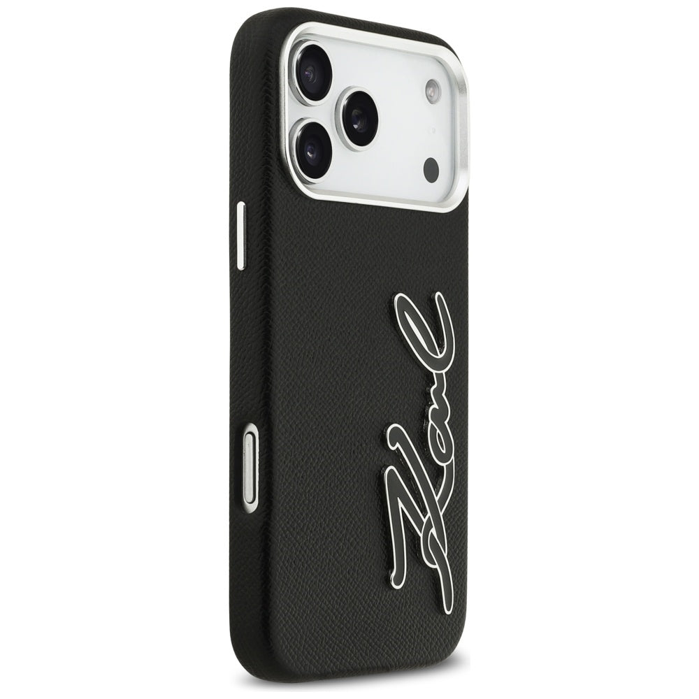 Hülle für Apple iPhone 17 Pro Max, Karl Lagerfeld, FW Grained Signature Logo, Schwarz