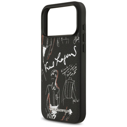 Case for Apple iPhone 17 Pro Max, Karl Lagerfeld, Grained Pattern Logo, Black