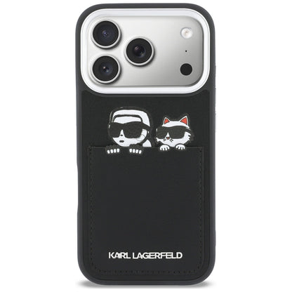 Hülle für Apple iPhone 17 Pro Max, Karl Lagerfeld, Karl & Choupette Print mit Tasche, Schwarz