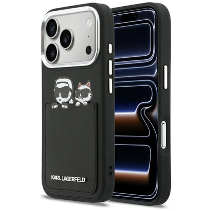Hülle für Apple iPhone 17 Pro Max, Karl Lagerfeld, Karl & Choupette Print mit Tasche, Schwarz