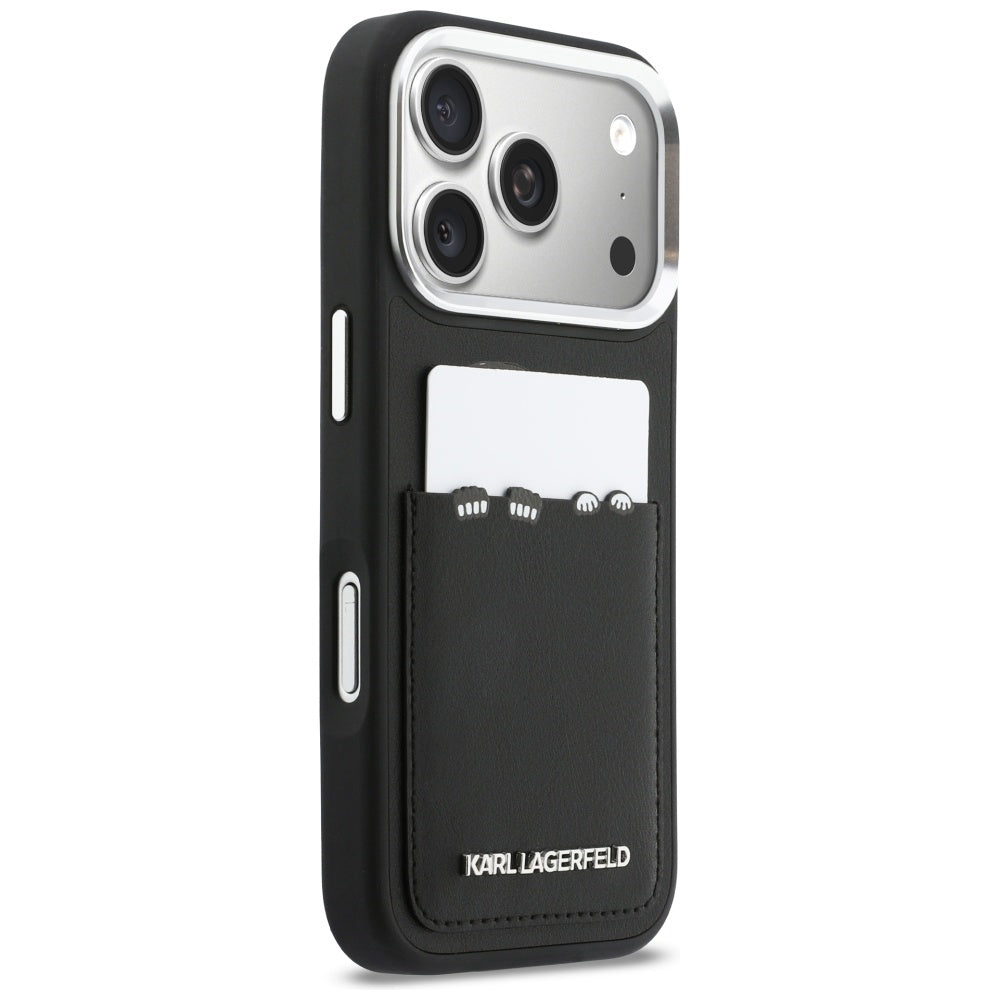Hülle für Apple iPhone 17 Pro Max, Karl Lagerfeld, Karl & Choupette Print mit Tasche, Schwarz