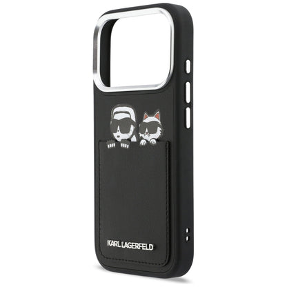 Hülle für Apple iPhone 17 Pro Max, Karl Lagerfeld, Karl & Choupette Print mit Tasche, Schwarz