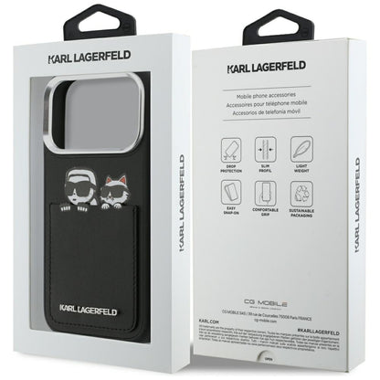 Hülle für Apple iPhone 17 Pro Max, Karl Lagerfeld, Karl & Choupette Print mit Tasche, Schwarz