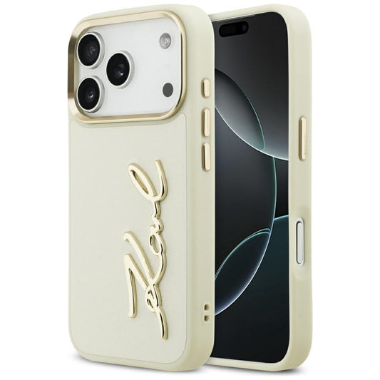 Hülle für Apple iPhone 17 Pro Max, Karl Lagerfeld, Script Logo, Beige