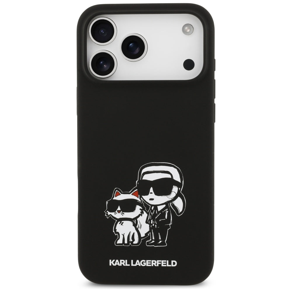 Hülle für Apple iPhone 17 Pro Max, Karl Lagerfeld, Sketch und Logo Karl & Choupette, Schwarz