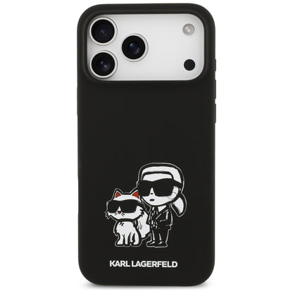 Hülle für Apple iPhone 17 Pro Max, Karl Lagerfeld, Sketch und Logo Karl & Choupette, Schwarz