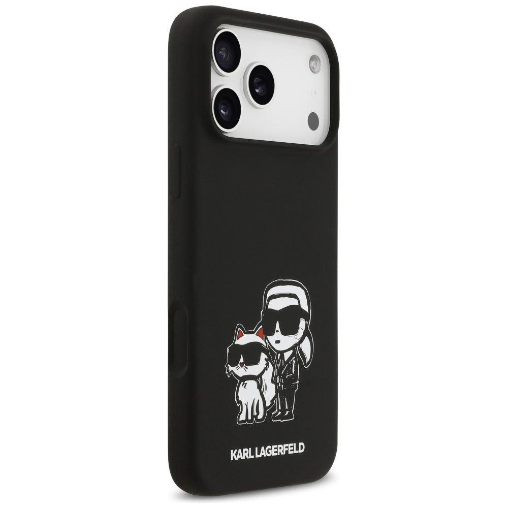 Hülle für Apple iPhone 17 Pro Max, Karl Lagerfeld, Sketch und Logo Karl & Choupette, Schwarz