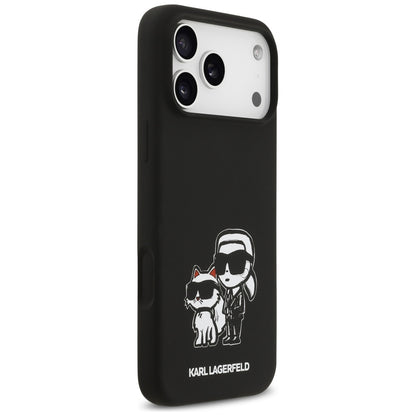 Hülle für Apple iPhone 17 Pro Max, Karl Lagerfeld, Sketch und Logo Karl & Choupette, Schwarz