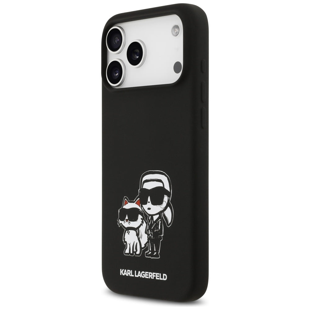 Hülle für Apple iPhone 17 Pro Max, Karl Lagerfeld, Sketch und Logo Karl & Choupette, Schwarz