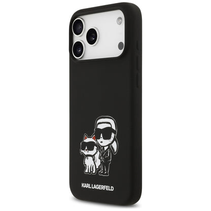 Hülle für Apple iPhone 17 Pro Max, Karl Lagerfeld, Sketch und Logo Karl & Choupette, Schwarz