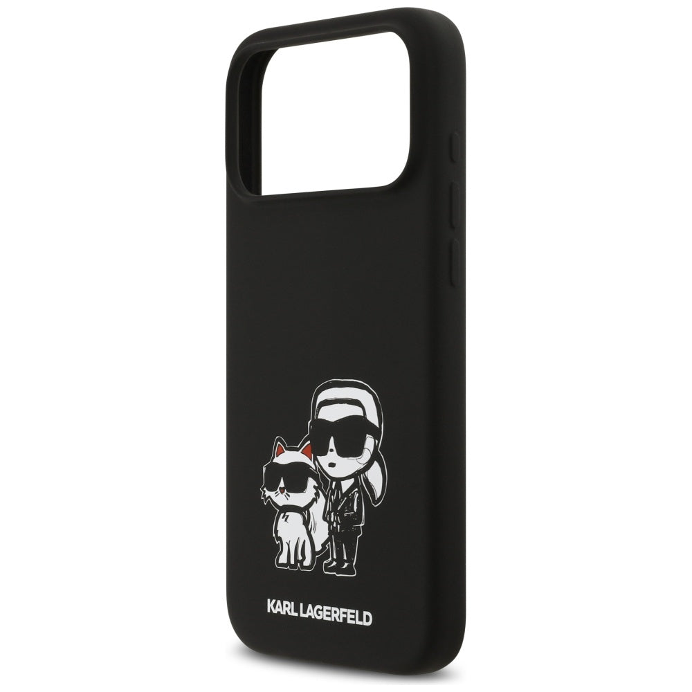 Hülle für Apple iPhone 17 Pro Max, Karl Lagerfeld, Sketch und Logo Karl & Choupette, Schwarz