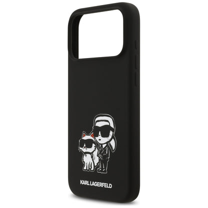 Hülle für Apple iPhone 17 Pro Max, Karl Lagerfeld, Sketch und Logo Karl & Choupette, Schwarz