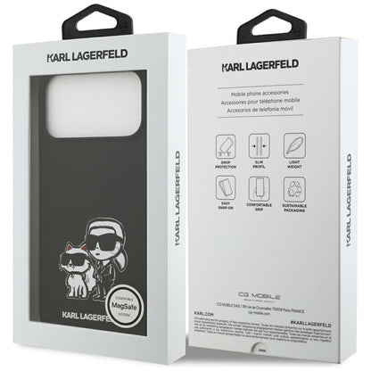 Hülle für Apple iPhone 17 Pro Max, Karl Lagerfeld, Sketch und Logo Karl & Choupette, Schwarz