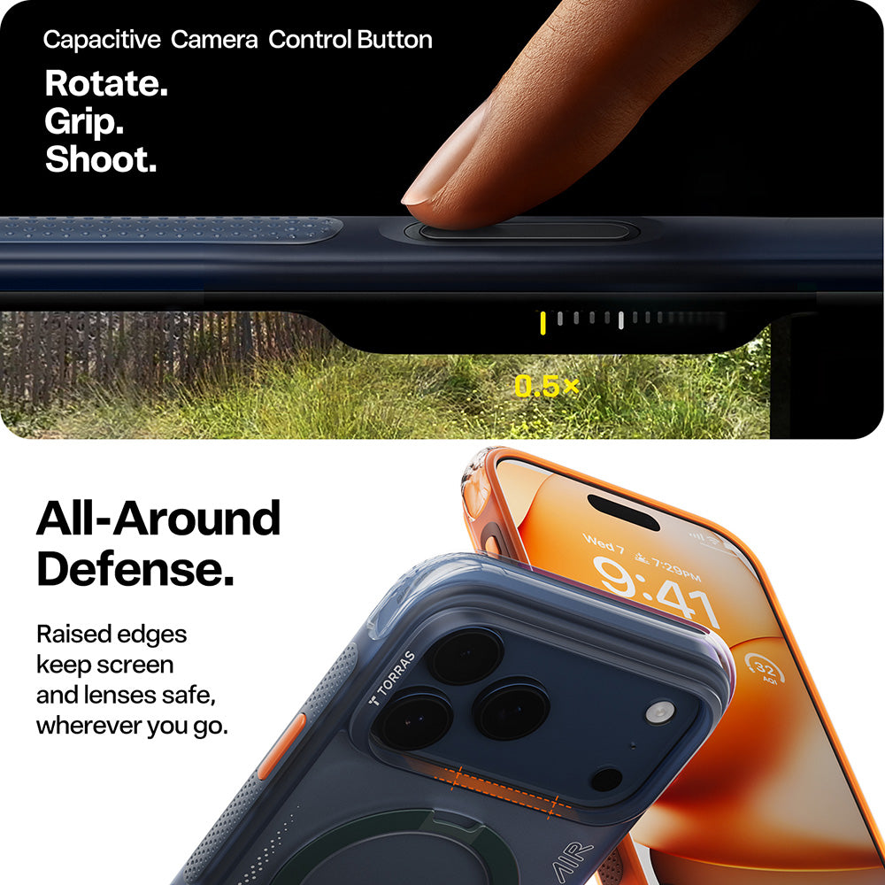 Hülle für Apple iPhone 17 Pro Max, Torras, Ostand Spin Air, Blau