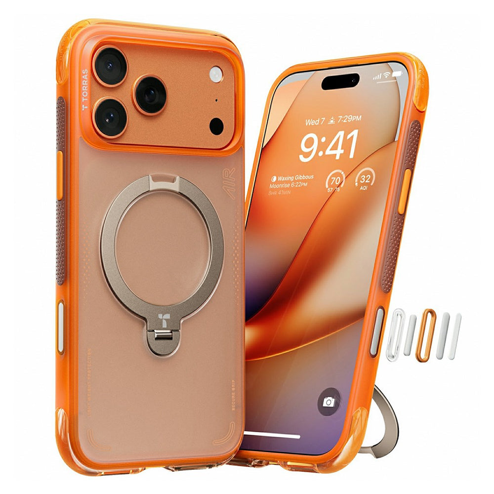 Hülle für Apple iPhone 17 Pro Max, Torras, Ostand Spin Air, Orange