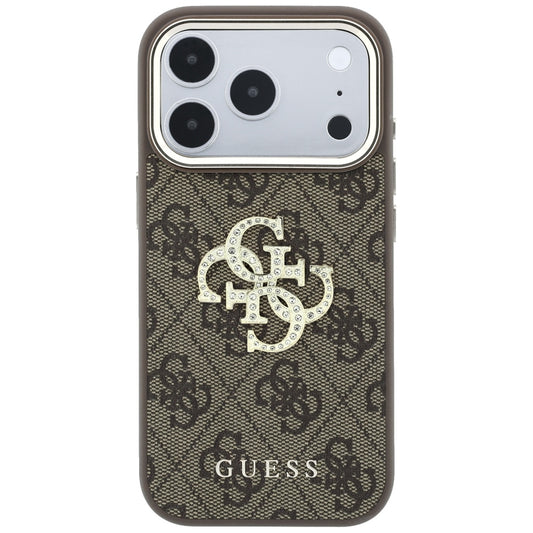 Hülle für Apple iPhone 18 Pro / 17 Pro, Guess, 4G Big Strass Logo, Braun