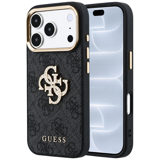 Hülle für Apple iPhone 18 Pro / 17 Pro, Guess, 4G Big Strass Logo, Schwarz