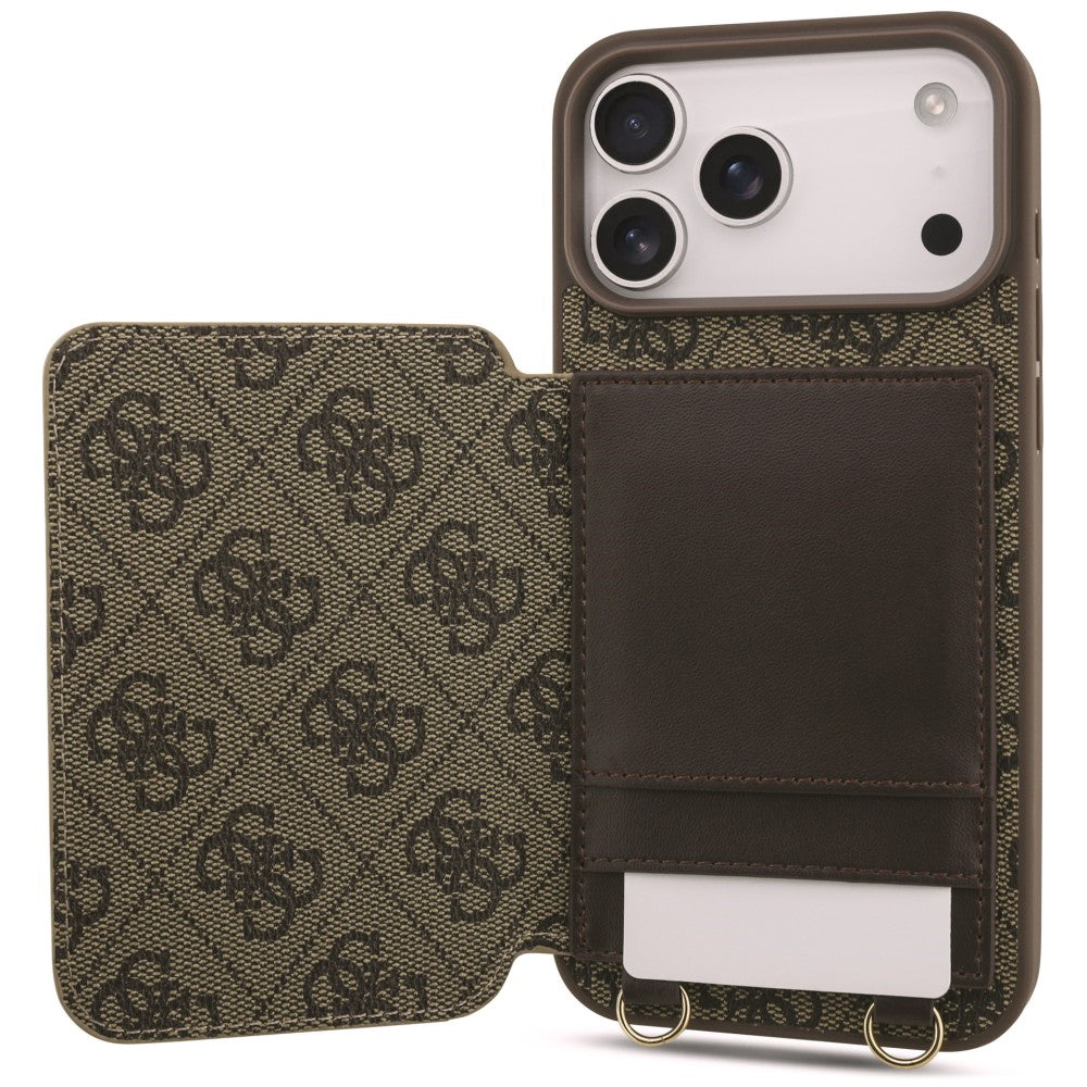 Case for Apple iPhone 18 Pro / 17 Pro, Guess, 4G Crossbody Cardslot, Brown